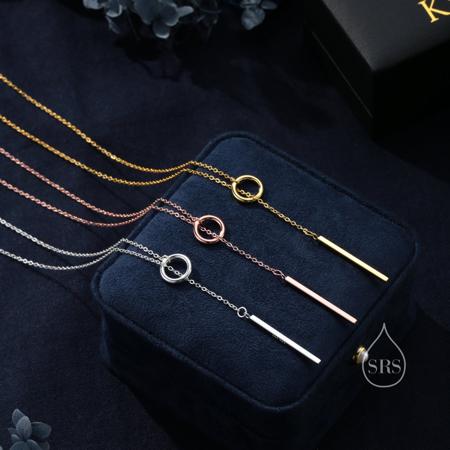 Sterling Silver Minimalist Circle and Bar Lariat Necklace, Silver or Gold or Rose Gold, Y Necklace, Eternity, Circle Bar Necklace