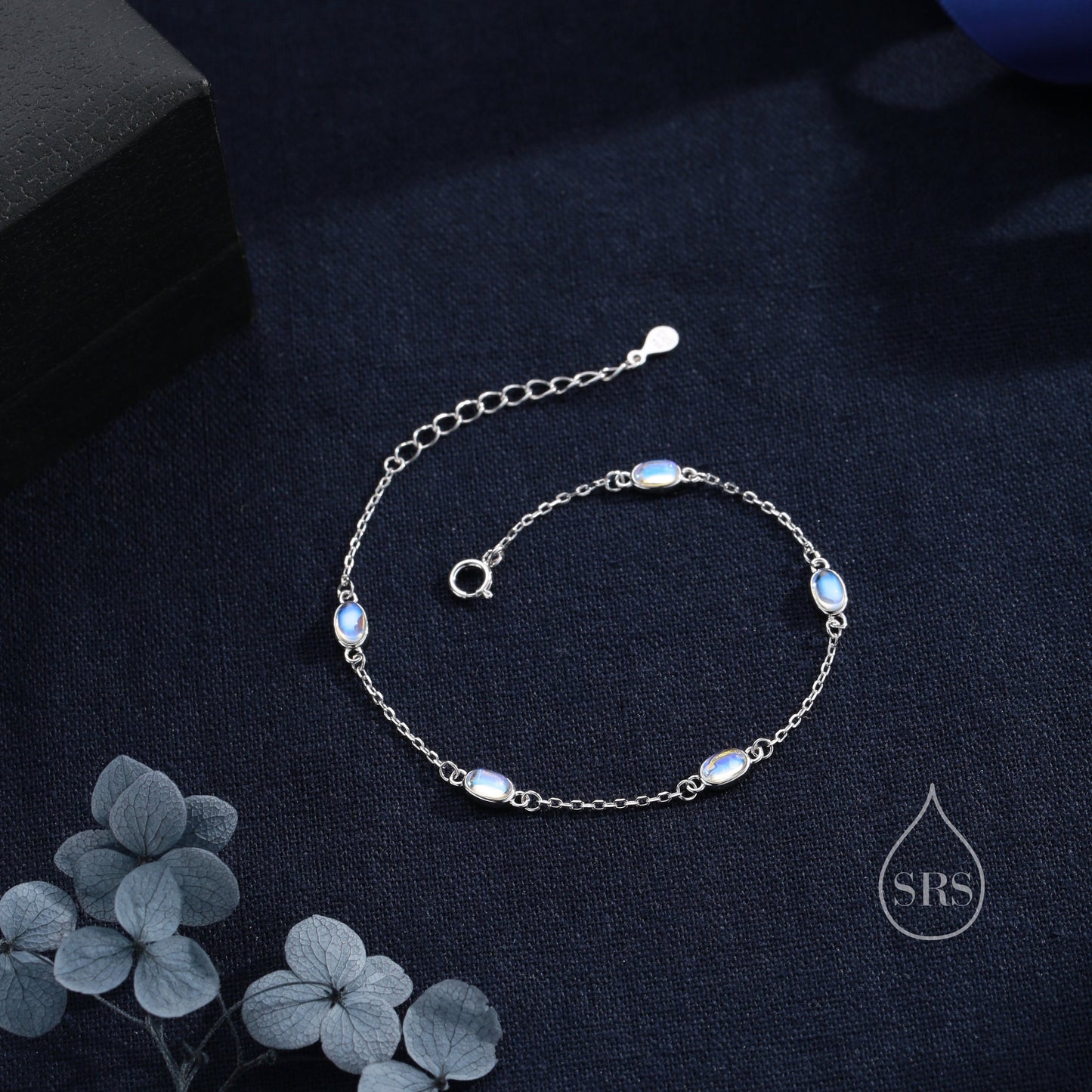 Oval Moonstone Satellite Bracelet in Sterling Silver, Silver or Gold, Simulated Moonstone Bracelet, Oval Moonstone Motif Bracelet