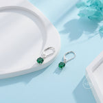 Emerald Green CZ Lever Back Hoop in Sterling Silver, 2 Sizes Available, 6mm or 6.5mm, Minimalist Simple Crystal Leverback Hoop Earrings