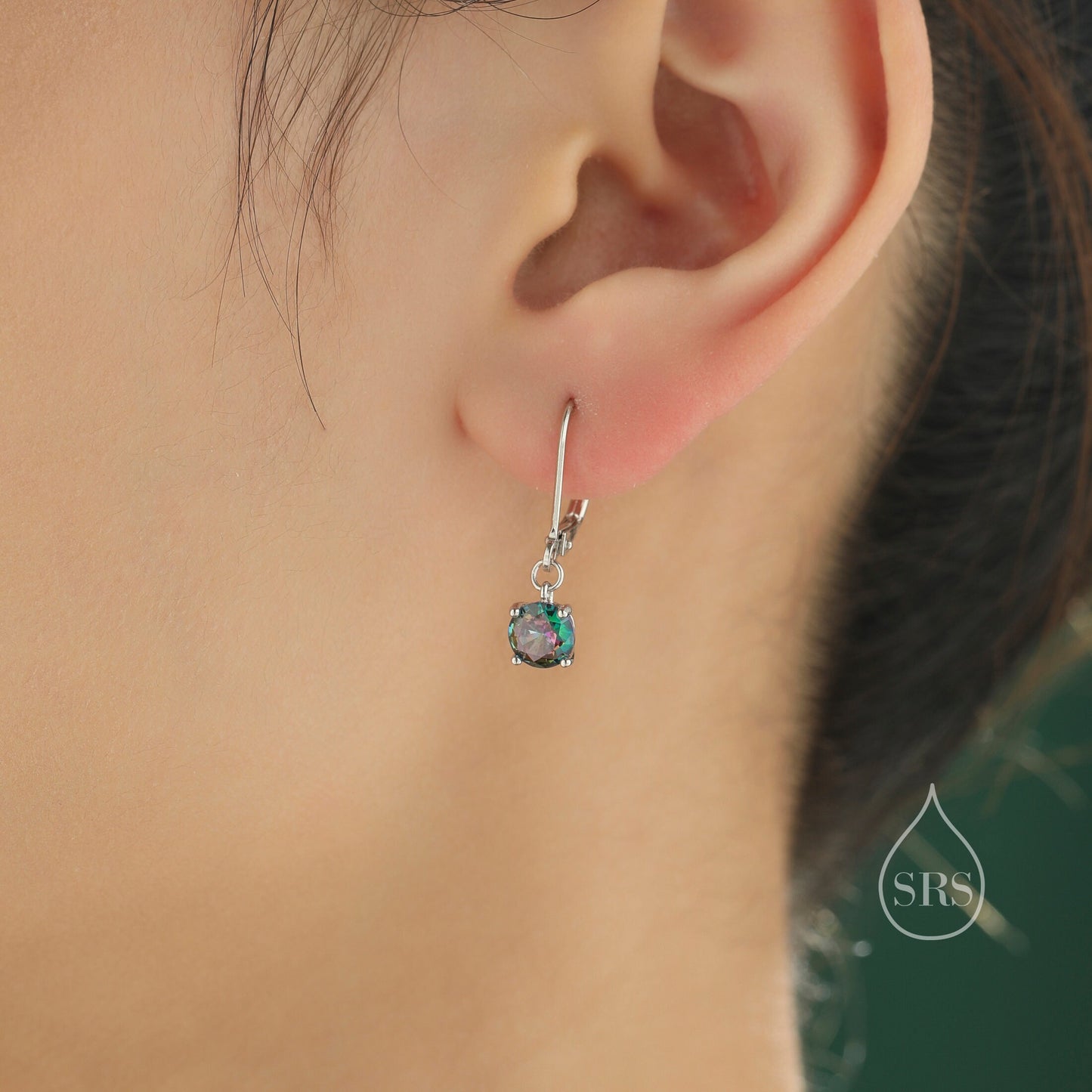 Mystic Black CZ Lever Back Hoop in Sterling Silver, 2 Sizes Available, 6mm or 6.5mm, Minimalist Simple Crystal Leverback Hoop Earrings