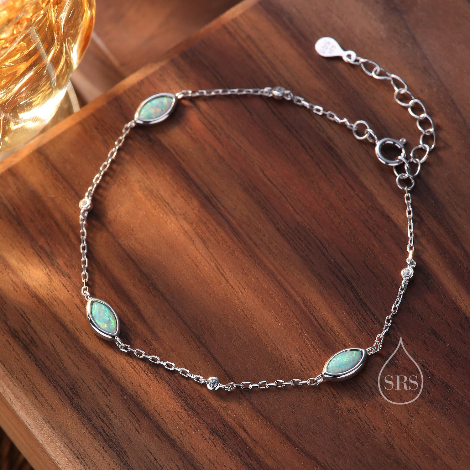 Aqua Green Opal Marquise Station Bracelet