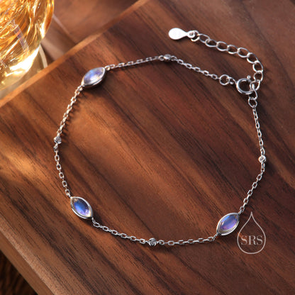 Moonstone Marquise Satellite Bracelet in Sterling Silver, Silver or Gold, Simulated Moonstone Bracelet, Marquise Moonstone Motif Bracelet