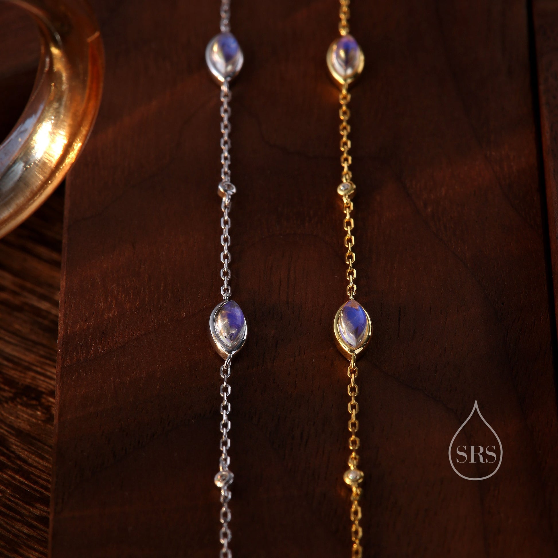 Moonstone Marquise Satellite Bracelet in Sterling Silver, Silver or Gold, Simulated Moonstone Bracelet, Marquise Moonstone Motif Bracelet