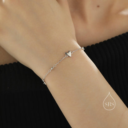 Sterling Silver Tiny Heart Trio and CZ Bracelet, Silver or Gold or Rose Gold, Small Heart Bracelet, Three Heart Bracelet, Heart Motif