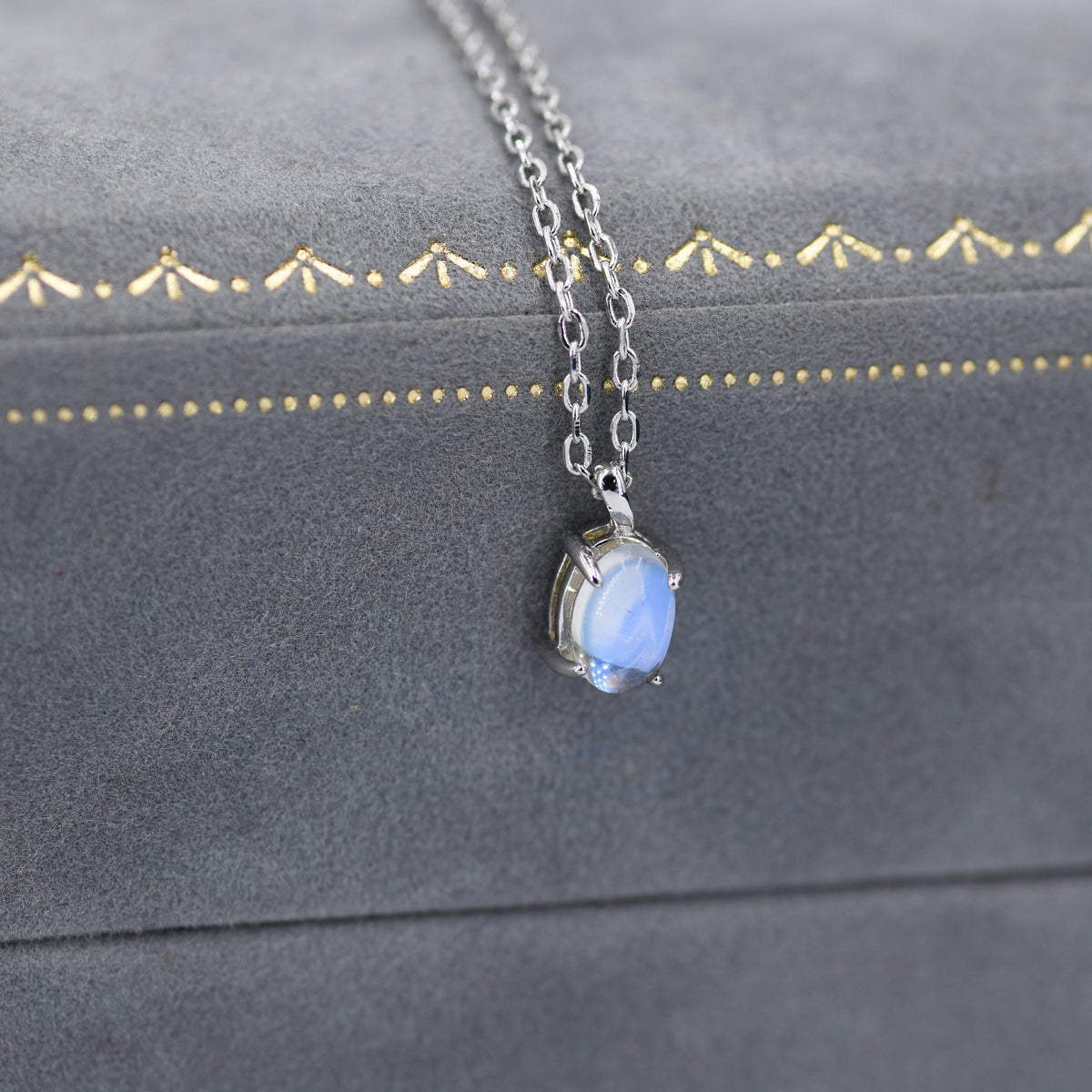 Oval Moonstone Pendant Necklace in Sterling Silver, Moonstone Necklace, 4x6mm Oval Shape Moonstone Necklace, Aurora Crystal, AB Crystal