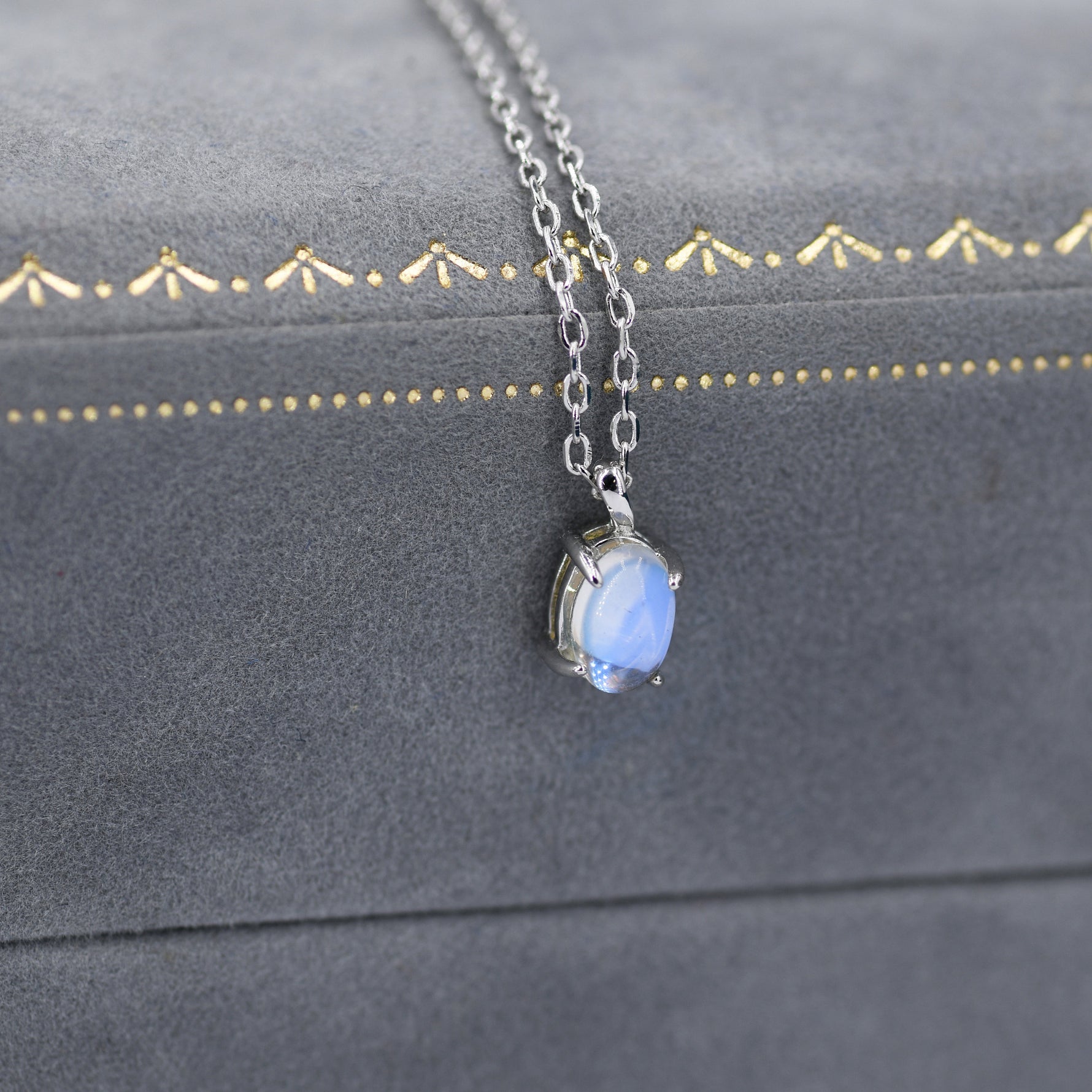 Oval Moonstone Pendant Necklace in Sterling Silver, Moonstone Necklace, 4x6mm Oval Shape Moonstone Necklace, Aurora Crystal, AB Crystal