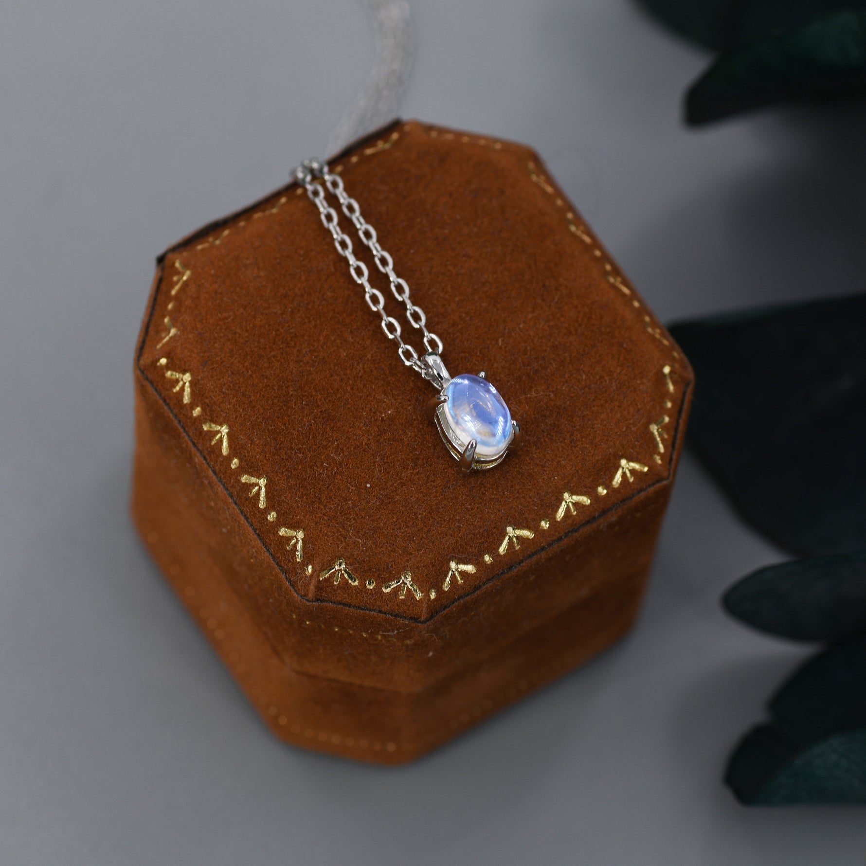 Oval Moonstone Pendant Necklace in Sterling Silver, Moonstone Necklace, 4x6mm Oval Shape Moonstone Necklace, Aurora Crystal, AB Crystal