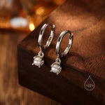 Tiny Mother of Pearl Huggie Hoop Earrings in Sterling Silver, 3mm or 4mm , Gold or Rose Gold, Simple Four Prong Pearl Dangle Earrings