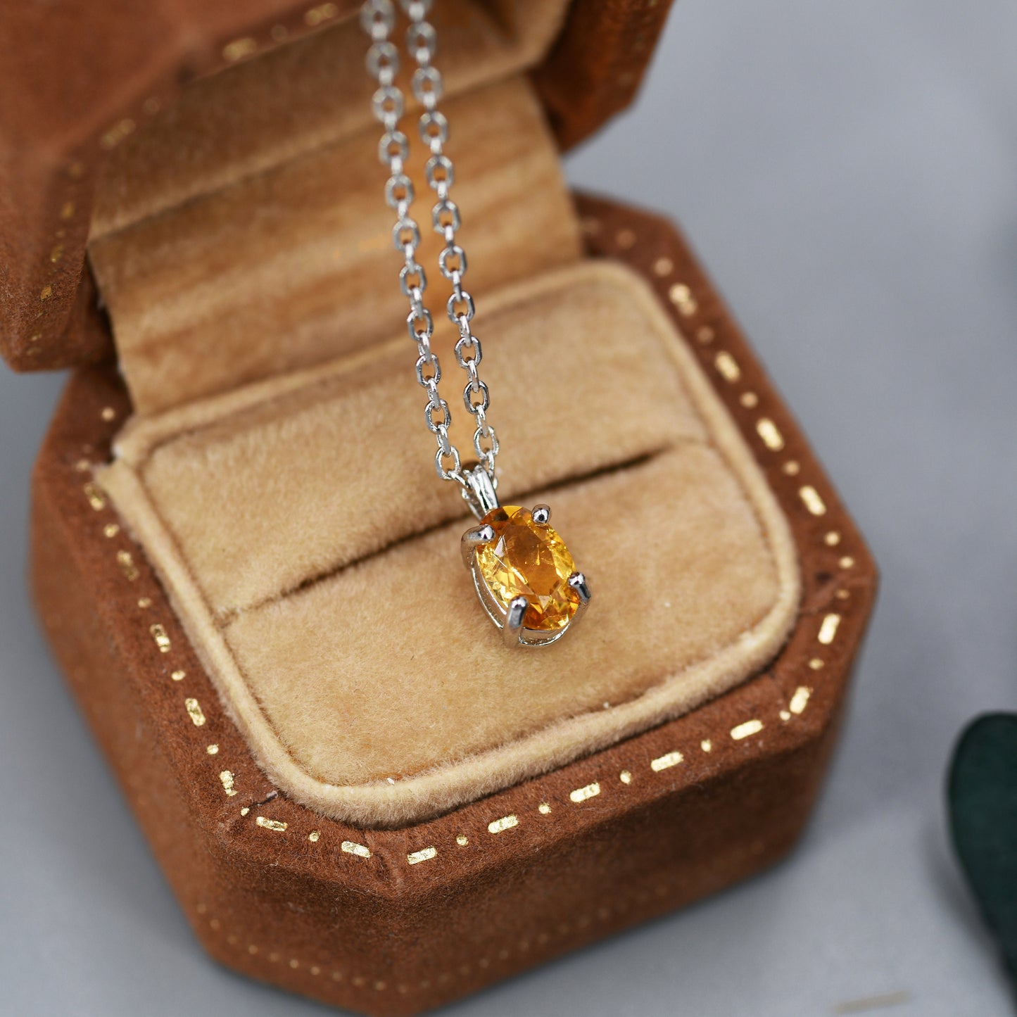 Extra Tiny Genuine Yellow Citrine Crystal Oval Pendant Necklace in Sterling Silver, 4x6 mm