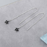Black CZ Flower Threader Earrings in Sterling Silver, Silver or Gold, Forget-me-not Floral Ear Threaders, Sparkly CZ Threaders
