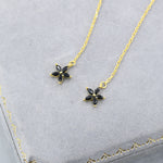 Black CZ Flower Threader Earrings in Sterling Silver, Silver or Gold, Forget-me-not Floral Ear Threaders, Sparkly CZ Threaders
