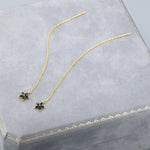 Black CZ Flower Threader Earrings in Sterling Silver, Silver or Gold, Forget-me-not Floral Ear Threaders, Sparkly CZ Threaders