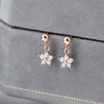 Sterling Silver Dainty CZ Flower Drop Stud Earrings, Dainty Dangle Daisy Flower Earrings, Silver Forget Me Not Tiny Earrings
