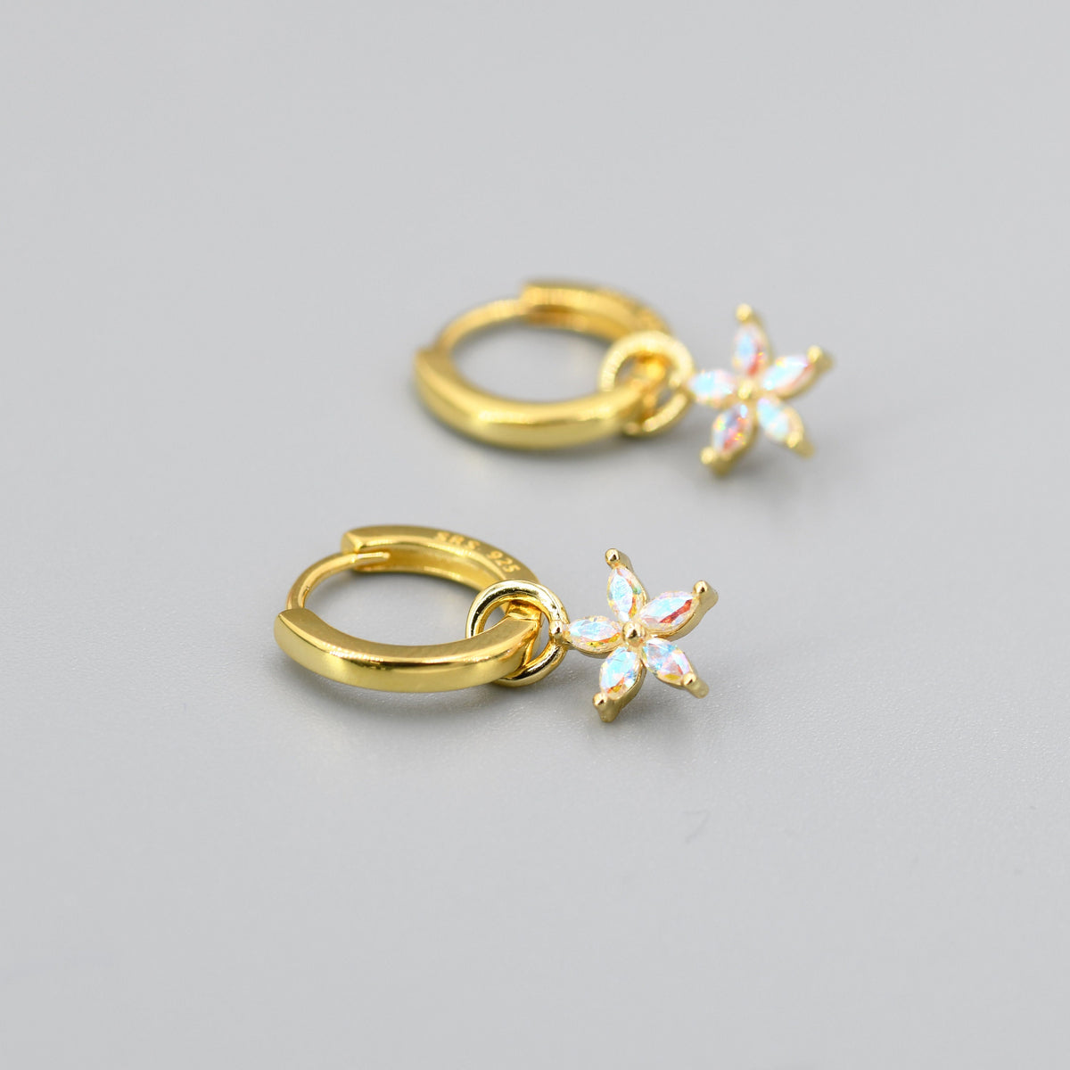 Aurora Colour Flower CZ Huggie Hoop in Sterling Silver, Silver or Gold, Colour Changing Flower Hoops, Detachable and Interchangeable