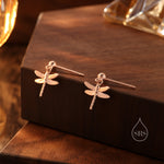 Sterling Silver Dragonfly Drop Stud Earrings, Silver or Gold or Rose Gold, Dragonfly Dangle Earrings, Dragonfly Earrings, Insect Earrings