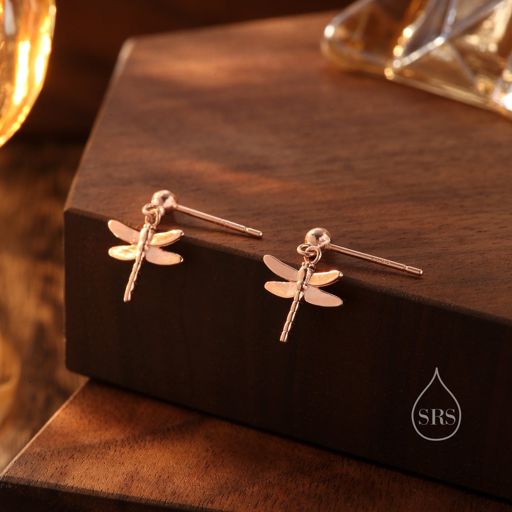 Sterling Silver Dragonfly Drop Stud Earrings, Silver or Gold or Rose Gold, Dragonfly Dangle Earrings, Dragonfly Earrings, Insect Earrings