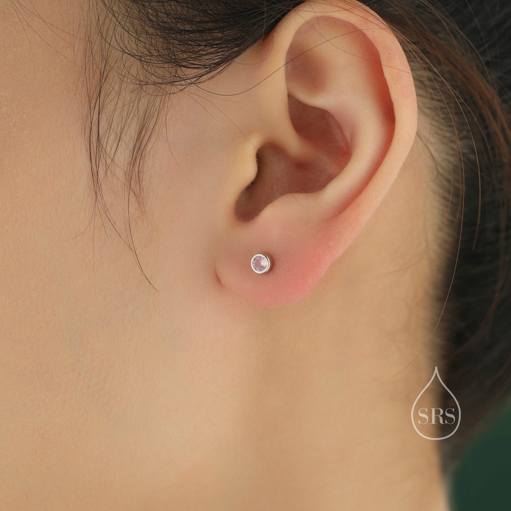 Tiny Pink CZ Barbell Earrings in Sterling Silver, 3mm or 4mm CZ Screw Back Dot Earrings, Screwback Earrings, October Birthstone