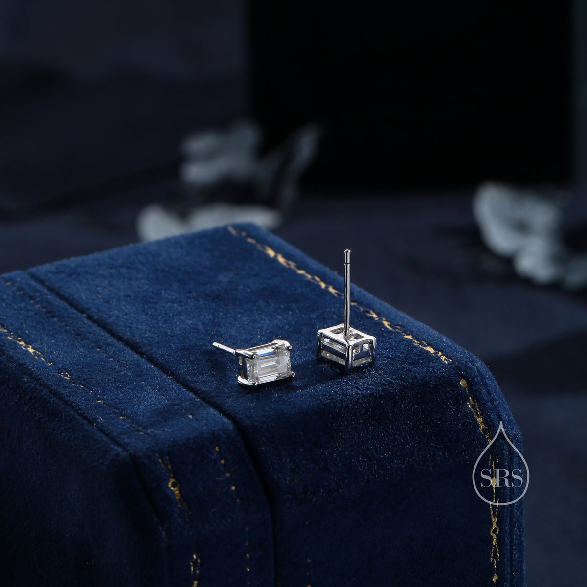 0.8Ct Radiant Cut Moissanite Diamond Stud Earrings in Sterling Silver, Radiant Cut Earrings, 4x6mm, Four Prong Set, Rectangular Moissanite