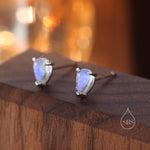 Sterling Silver Droplet Moonstone Stud Earrings, Mermaid Colour Stud Earrings, Simulated Moonstone Glass Prong Set Earrings, Minimalist