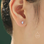 Sterling Silver Droplet Moonstone Stud Earrings, Mermaid Colour Stud Earrings, Simulated Moonstone Glass Prong Set Earrings, Minimalist