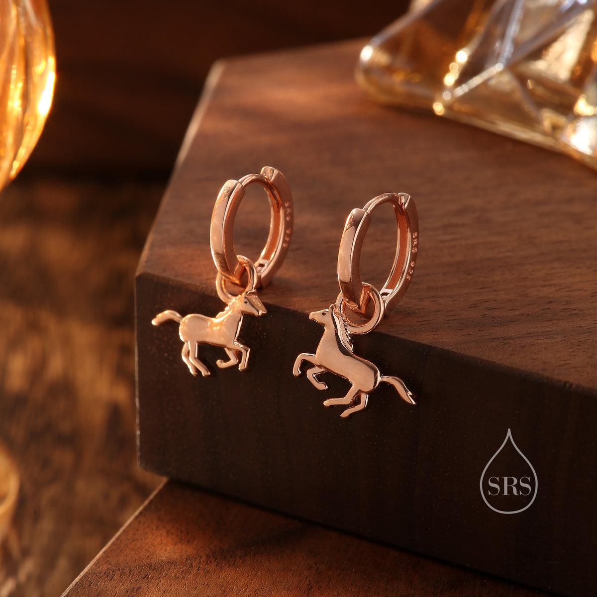 Sterling Silver Cute Horse Dangle Huggie Hoops, Detachable Horse Hoop Earrings, Dainty Dangle Earrings, Horse Earrings