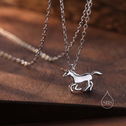 Tiny Unicorn Horse Necklace in Sterling Silver,   Adjustable 16'' - 18''; - Cute Quirky and Fun Jewellery, Unicorn Horse Pendant Necklace