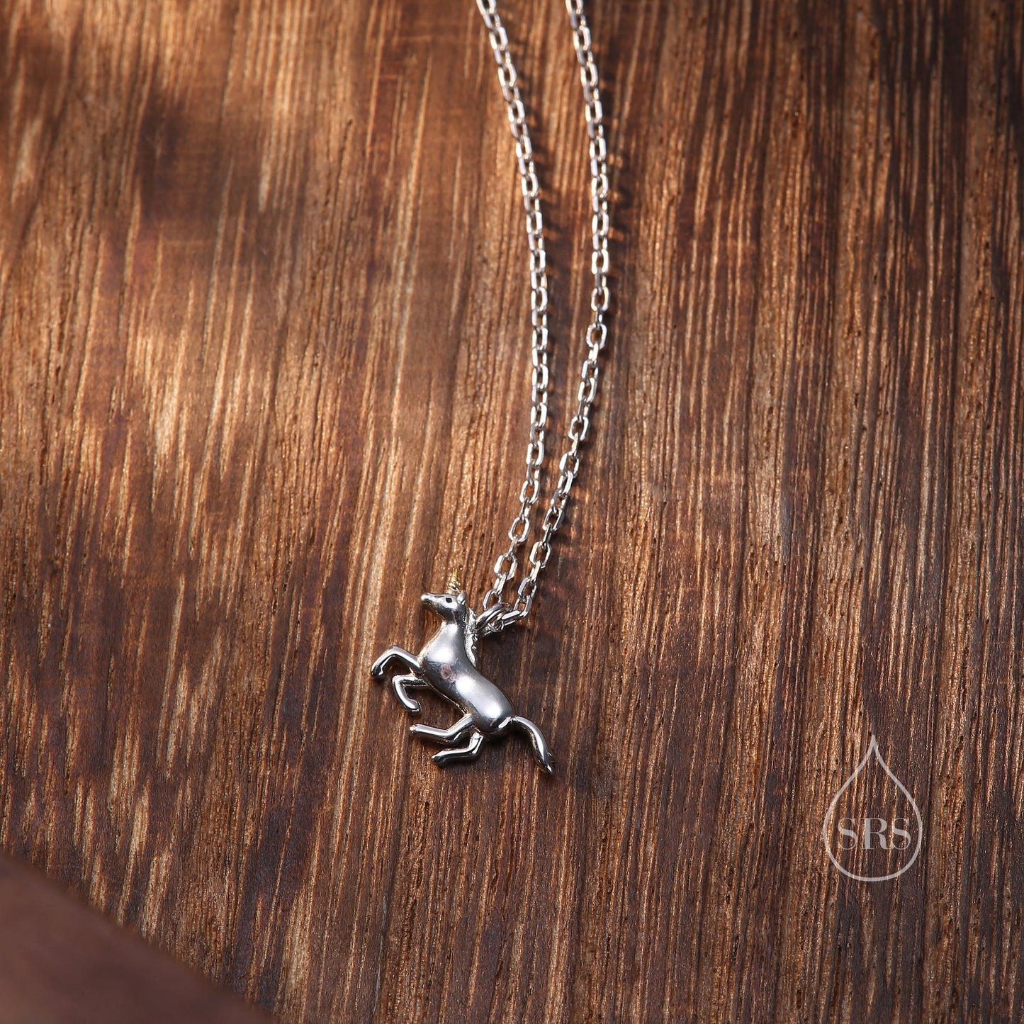 Tiny Unicorn Horse Necklace in Sterling Silver,   Adjustable 16'' - 18''; - Cute Quirky and Fun Jewellery, Unicorn Horse Pendant Necklace