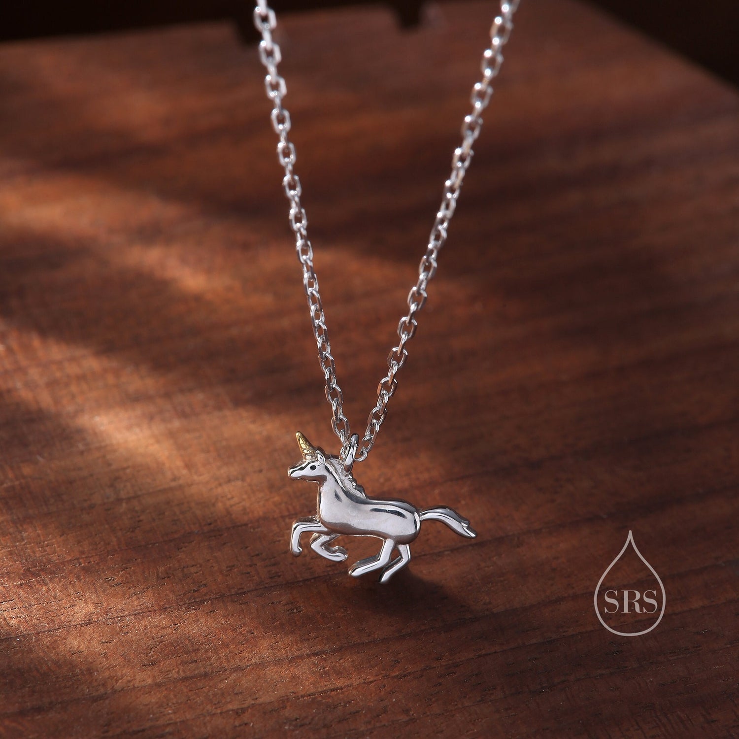 Tiny Unicorn Horse Necklace in Sterling Silver, Adjustable 16'' - 18''; - Cute Quirky and Fun Jewellery, Unicorn Horse Pendant Necklace