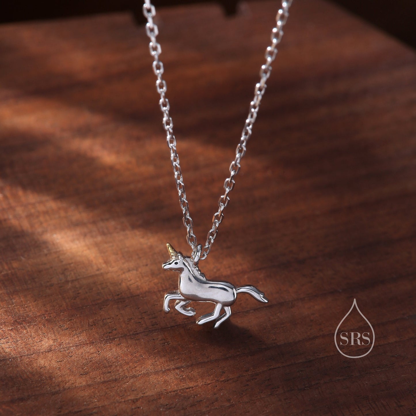 Tiny Unicorn Horse Necklace in Sterling Silver,   Adjustable 16'' - 18''; - Cute Quirky and Fun Jewellery, Unicorn Horse Pendant Necklace