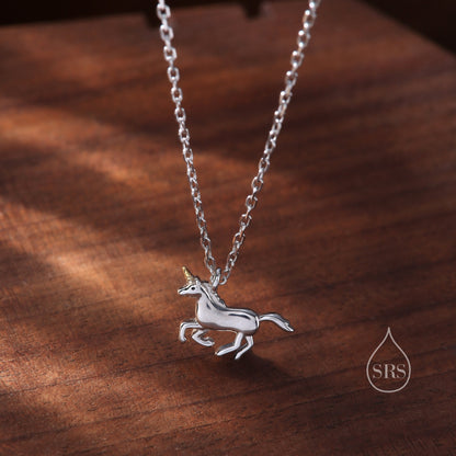 Tiny Unicorn Horse Necklace in Sterling Silver,   Adjustable 16'' - 18''; - Cute Quirky and Fun Jewellery, Unicorn Horse Pendant Necklace