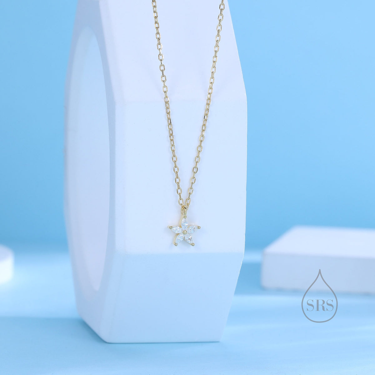 Tiny CZ Flower Necklace in Sterling Silver, Silver or Gold, CZ Flower Necklace, CZ Cluster Floral Necklace