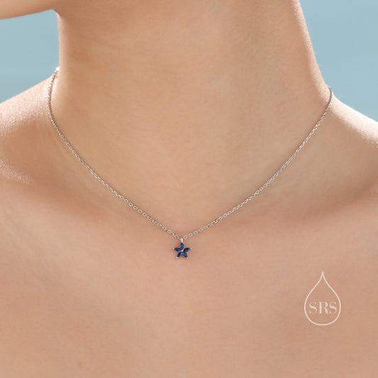 Tiny Sapphire Blue CZ Flower Necklace in Sterling Silver, Silver or Gold, CZ Flower Necklace, CZ Cluster Floral Necklace