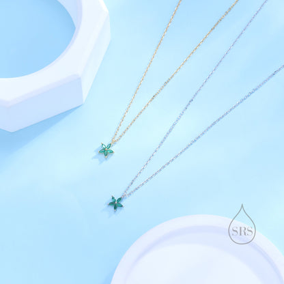 Tiny Emerald Green CZ Flower Necklace in Sterling Silver, Silver or Gold, CZ Flower Necklace, CZ Cluster Floral Necklace