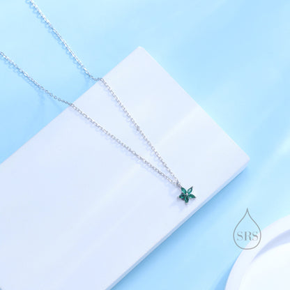 Tiny Emerald Green CZ Flower Necklace in Sterling Silver, Silver or Gold, CZ Flower Necklace, CZ Cluster Floral Necklace