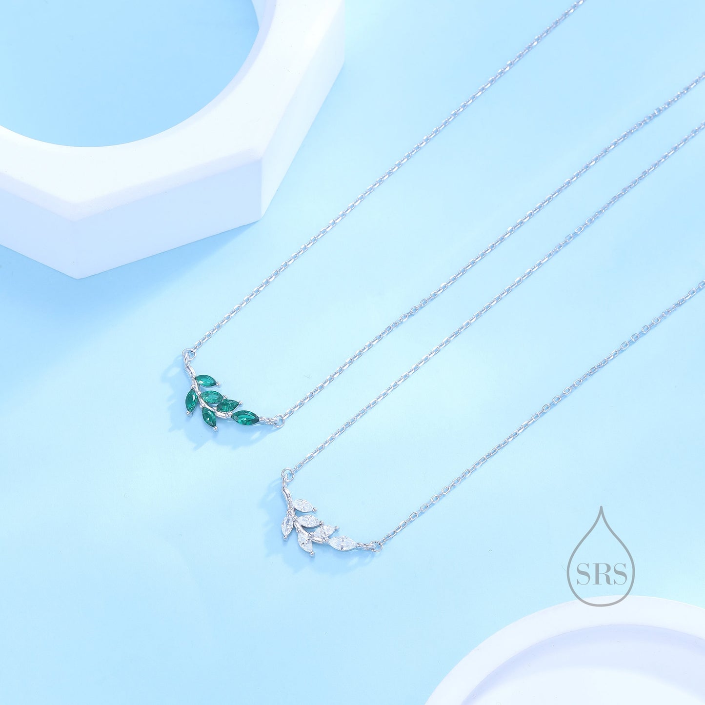 Emerald Green CZ Leaf Pendant Necklace in Sterling Silver, Silver or Gold, Olive Leaf Necklace, Olive Branch Necklace, Nature Inspired