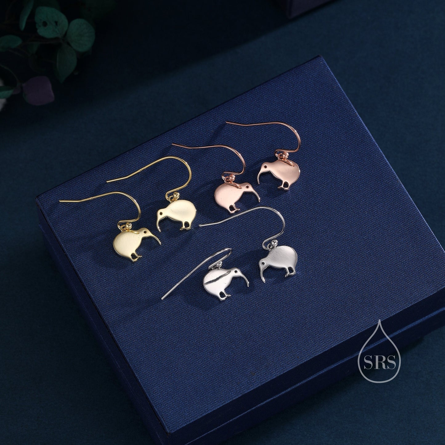 Kiwi Bird Drop Hook Earrings in Sterling Silver, Silver Gold or Rose Gold, Kiwi Bird Earrings