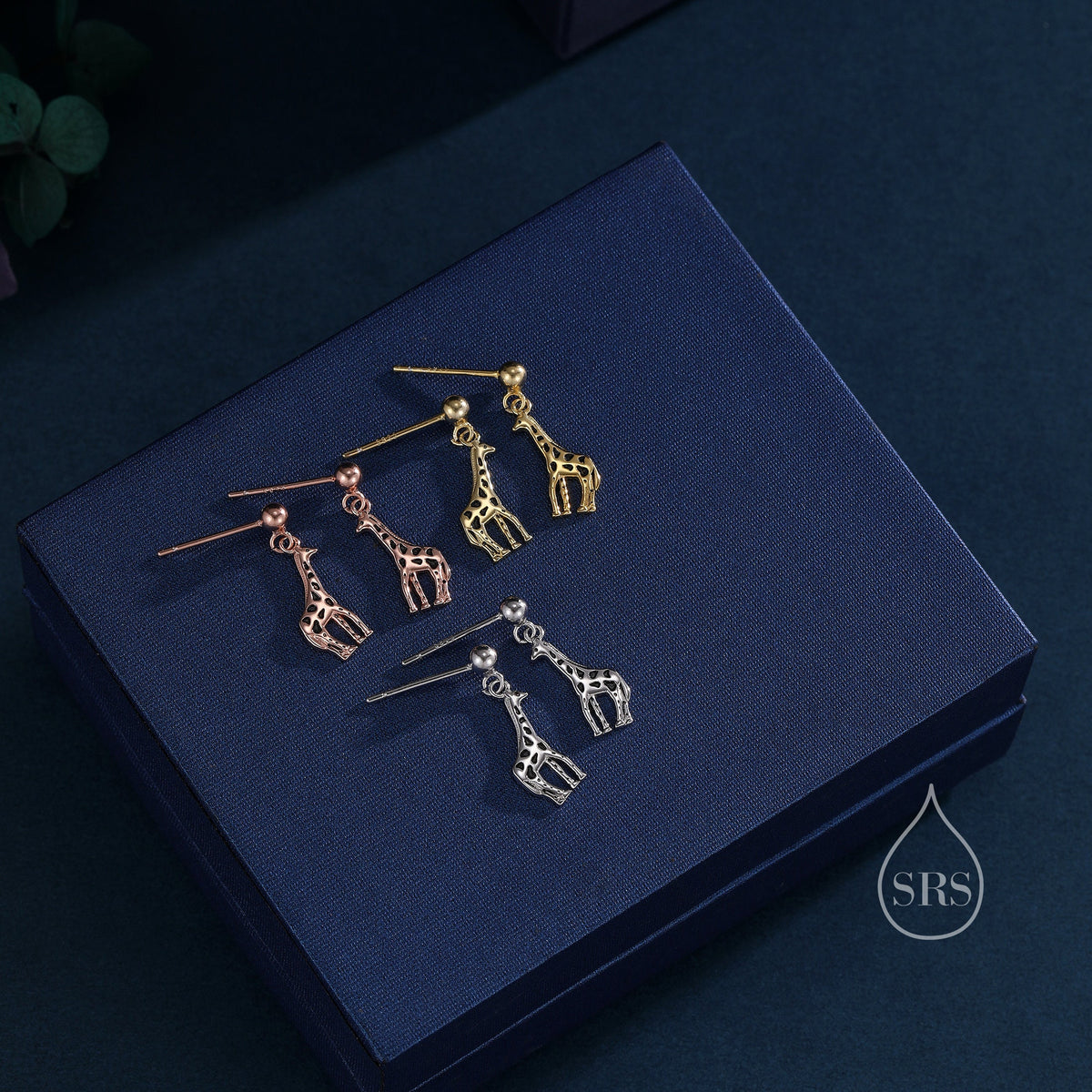 Giraffe Drop Stud Earrings in Sterling Silver, Silver or Gold, Giraffe Dangle Earrings, Giraffe Drop Earrings, Sterling Silver Giraffe