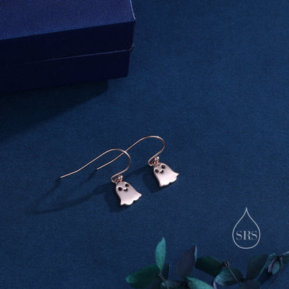 Little Ghost Drop Hook Earrings in Sterling Silver, Silver Gold or Rose Gold, Cute Ghost Earrings