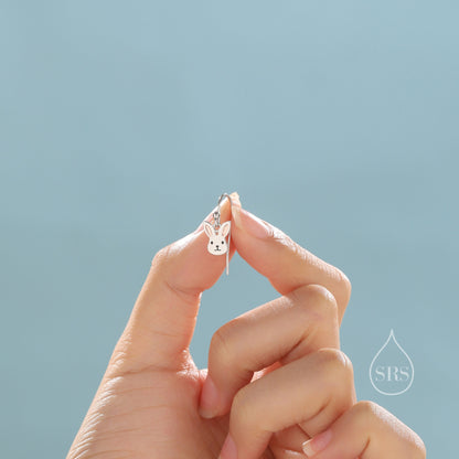 Bunny Head Drop Hook Earrings in Sterling Silver with Partial Rose Gold Coating, Sterling Silver Rabbit Earrings, Nature Inspired