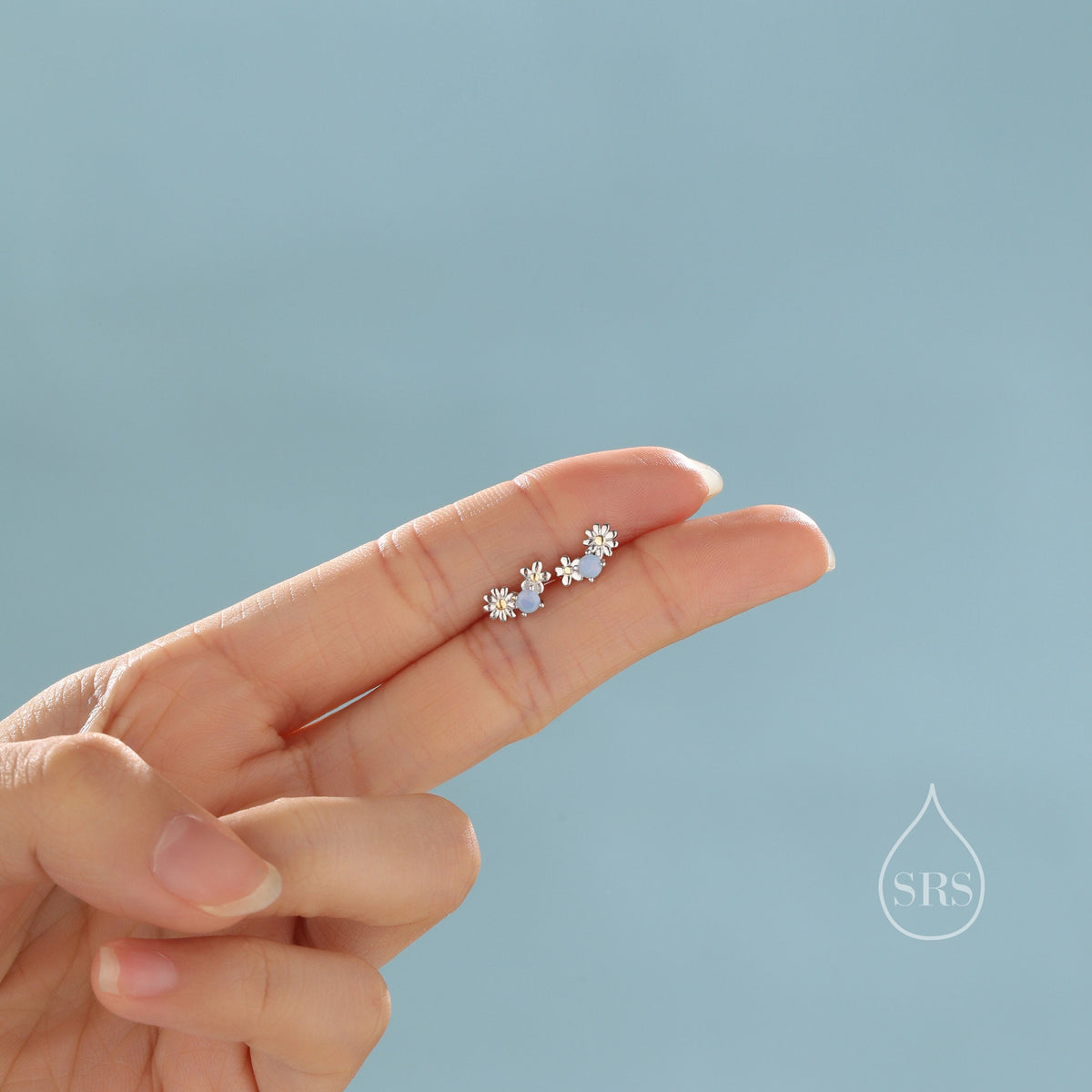 Tiny Forget Me Not Flower Bouquet CZ Stud Earrings in Sterling Silver, CZ Flower Cluster Stud Earrings