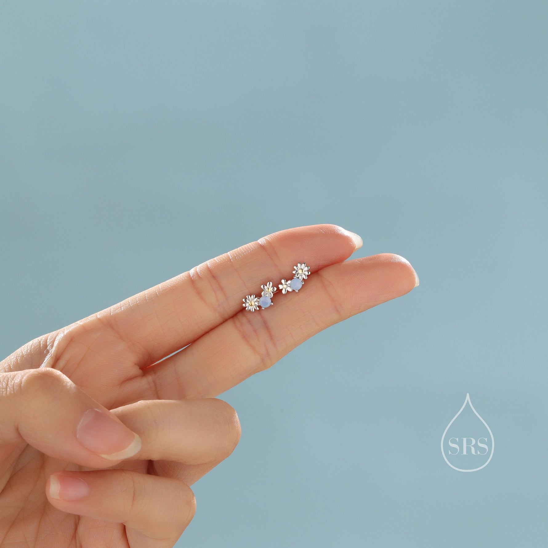Tiny Forget Me Not Flower Bouquet CZ Stud Earrings in Sterling Silver, CZ Flower Cluster Stud Earrings