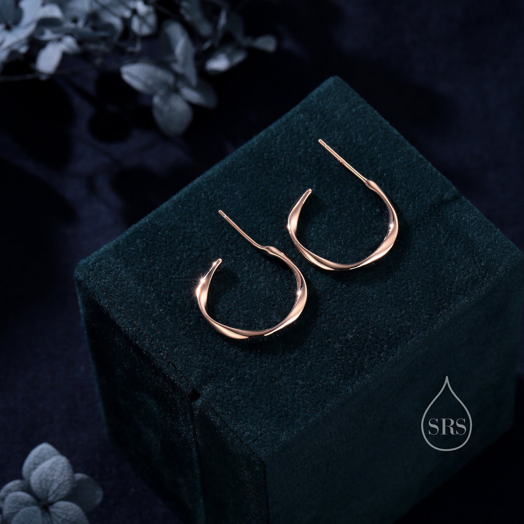 Twisted Strip Mobius Band Large Semi Hoop Stud Earrings in Sterling Silver, Silver or Gold or Rose Gold, Minimalist Contemporary Design