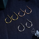 Twisted Strip Mobius Band Large Semi Hoop Stud Earrings in Sterling Silver, Silver or Gold or Rose Gold, Minimalist Contemporary Design