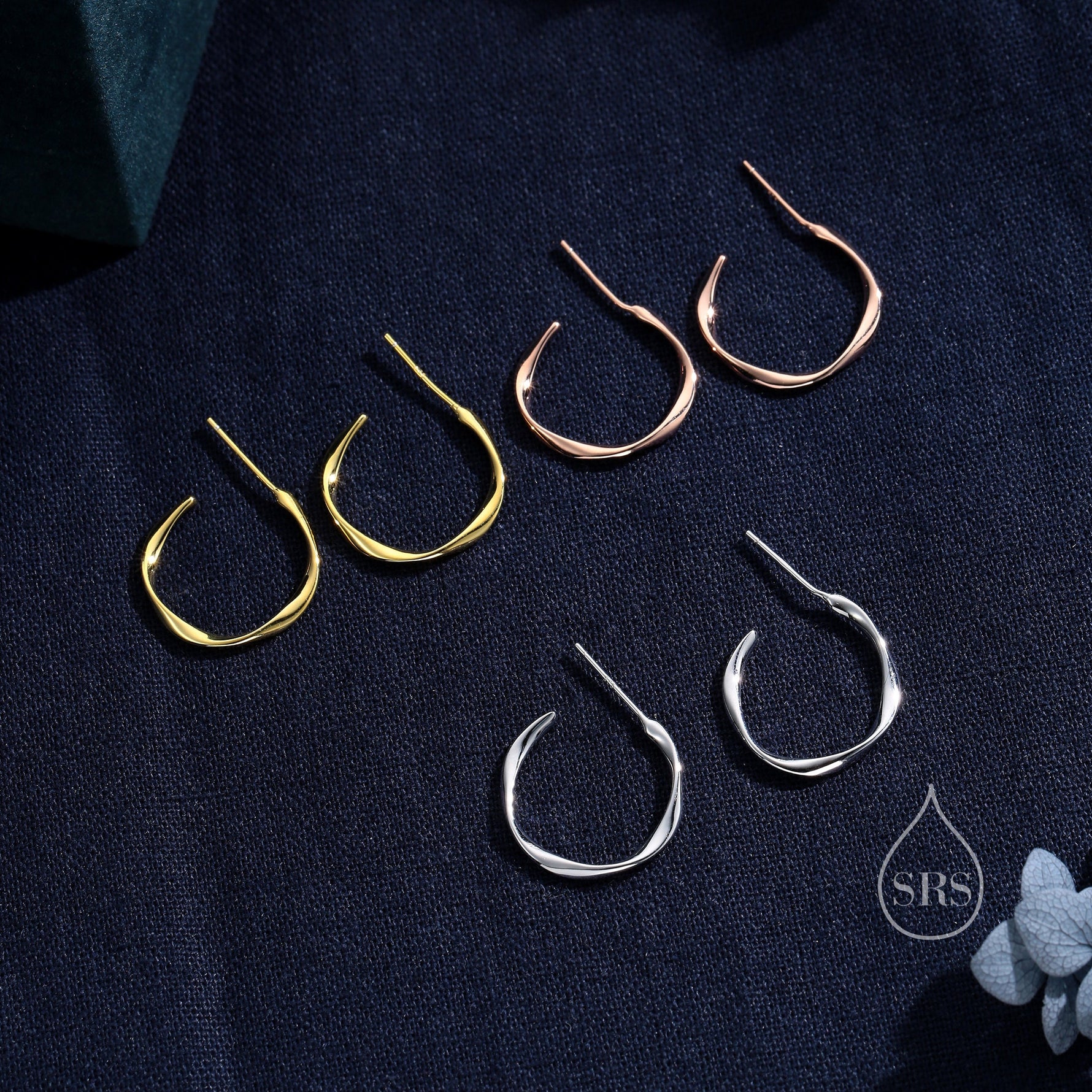 Twisted Strip Mobius Band Large Semi Hoop Stud Earrings in Sterling Silver, Silver or Gold or Rose Gold, Minimalist Contemporary Design