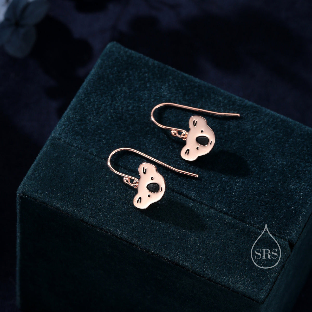 Koala Bear Drop Hook Earrings in Sterling Silver, Silver or Gold or Rose Gold, Koala Dangle Earrings, Koala Drop Earrings
