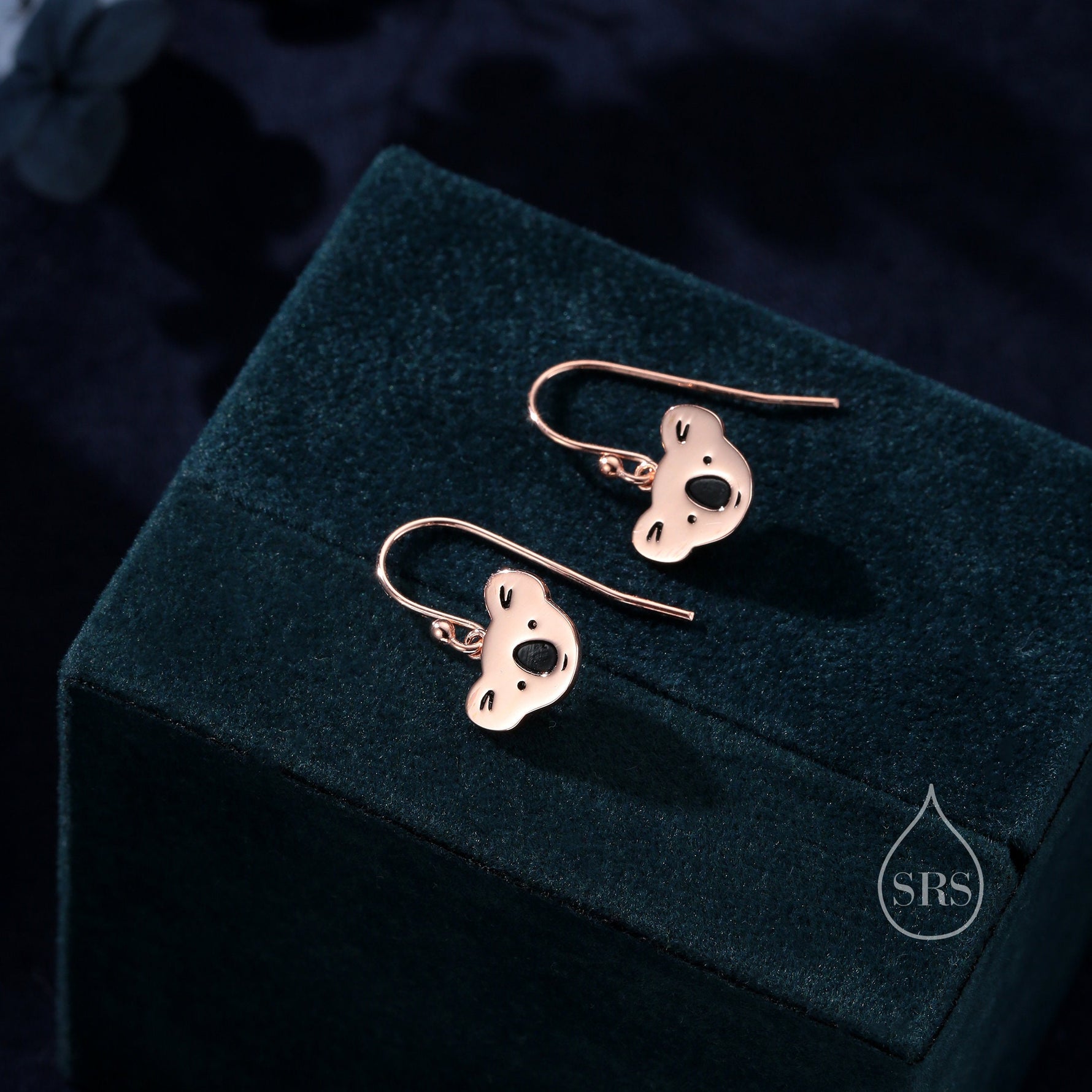 Koala Bear Drop Hook Earrings in Sterling Silver, Silver or Gold or Rose Gold, Koala Dangle Earrings, Koala Drop Earrings