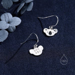 Koala Bear Drop Hook Earrings in Sterling Silver, Silver or Gold or Rose Gold, Koala Dangle Earrings, Koala Drop Earrings