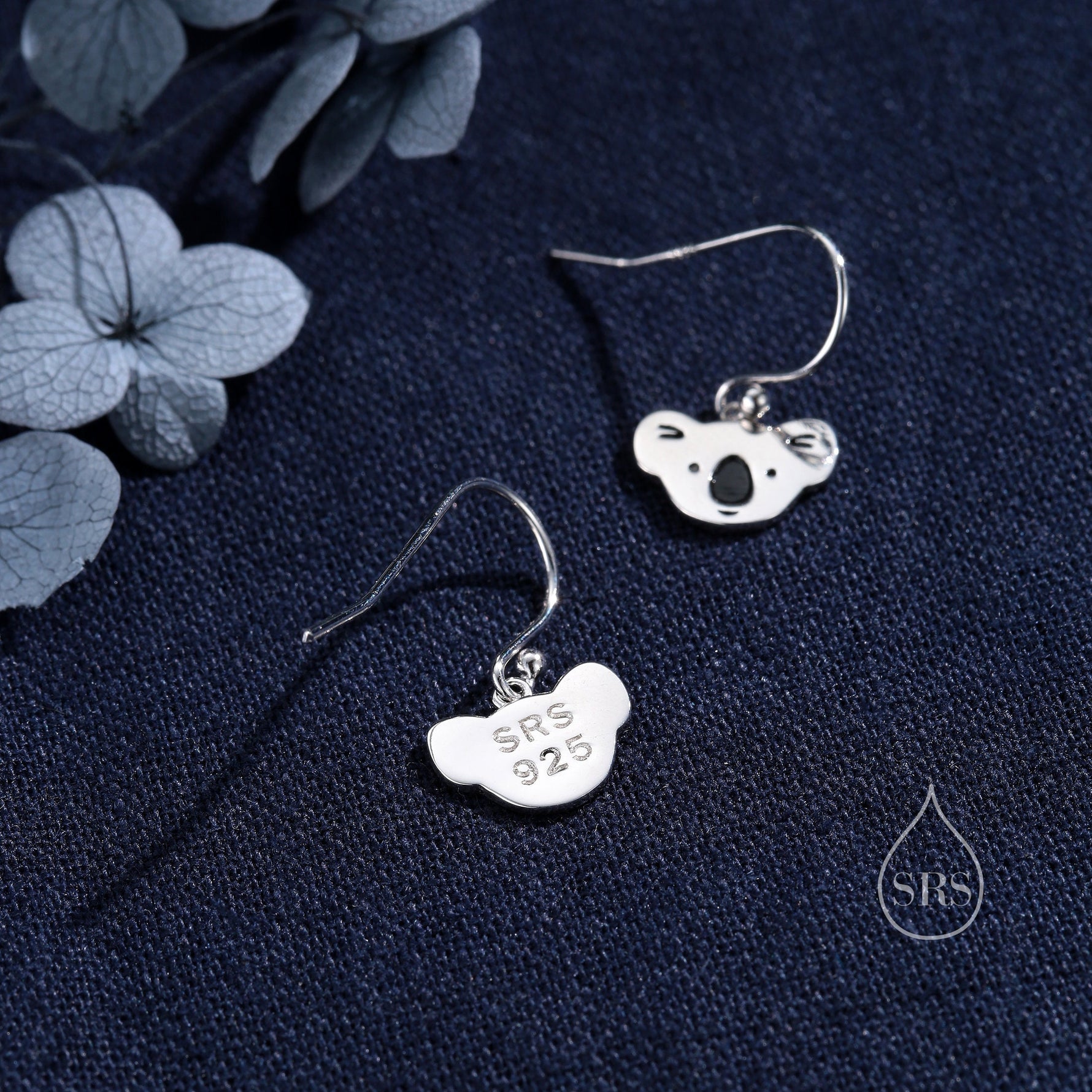 Koala Bear Drop Hook Earrings in Sterling Silver, Silver or Gold or Rose Gold, Koala Dangle Earrings, Koala Drop Earrings