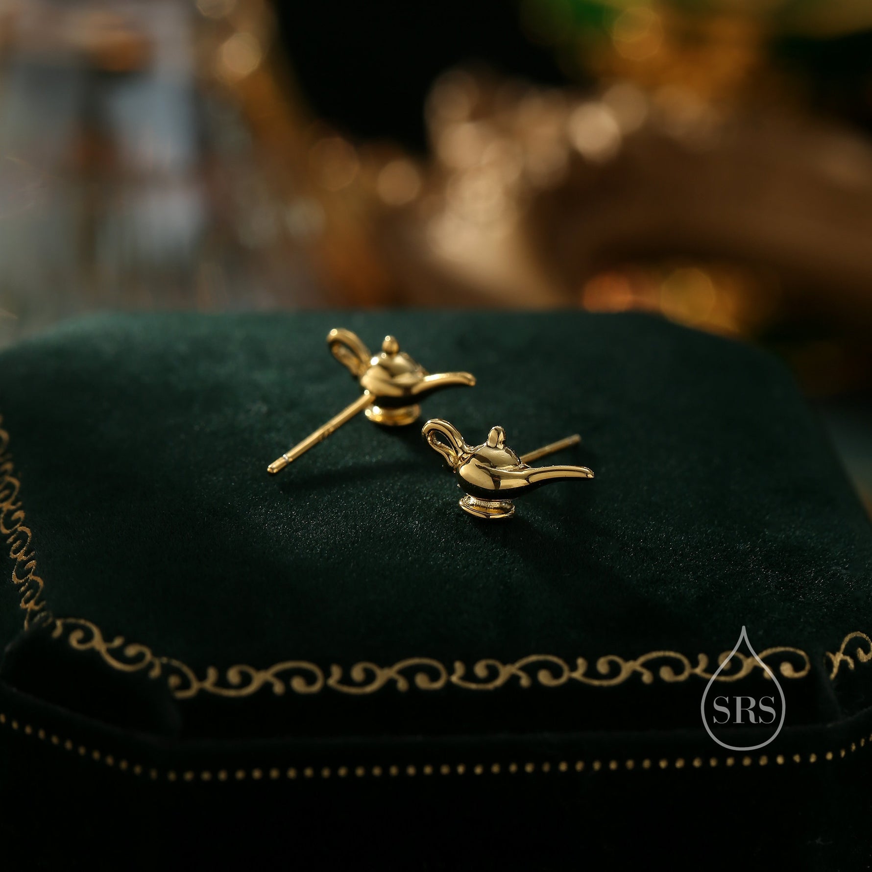 Aladdin's Magic Lamp Stud Earrings in Sterling Silver, Cute Genie Stud, Fairy tale Inspired Design