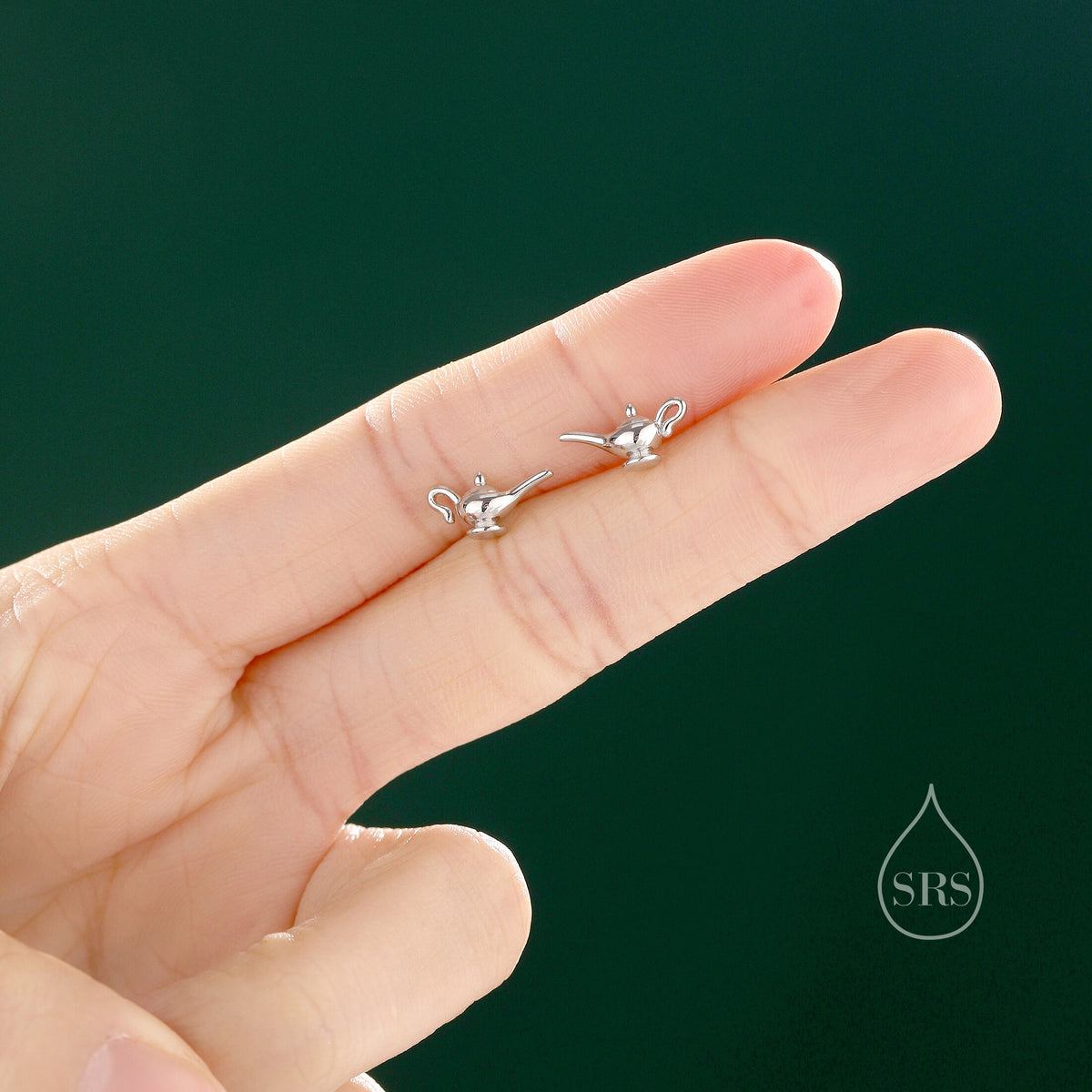 Aladdin's Magic Lamp Stud Earrings in Sterling Silver, Cute Genie Stud, Fairy tale Inspired Design